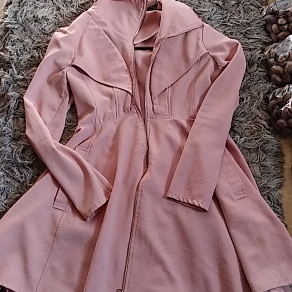 Meshed Pink Skirted Trench Jacket